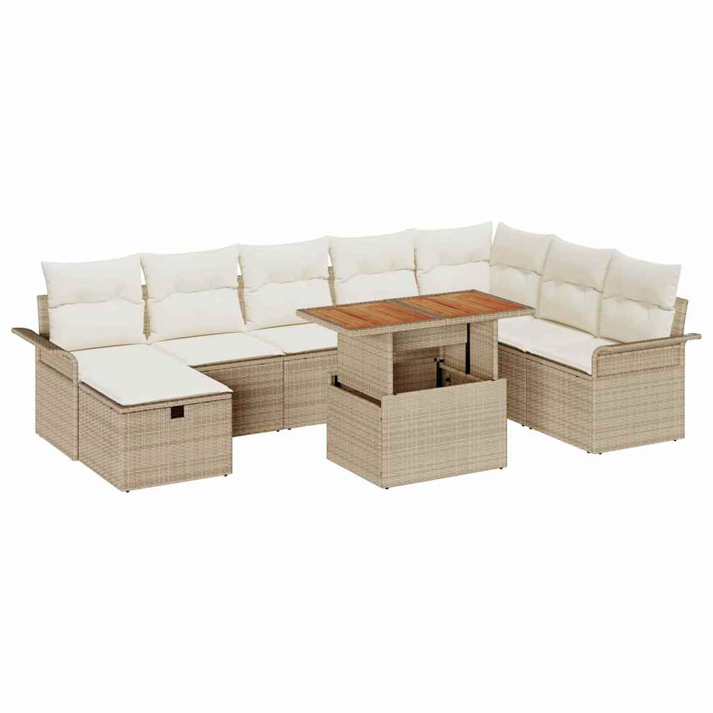 vidaXL Zestaw Sof na Ogród z poduszką 9 pcs Beżowy polirattan