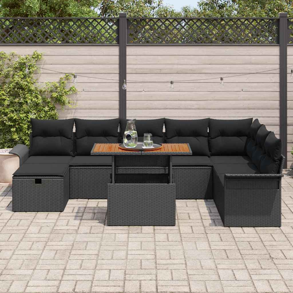 vidaXL Zestaw Sof na Ogród z poduszką 9 pcs Czarny polirattan