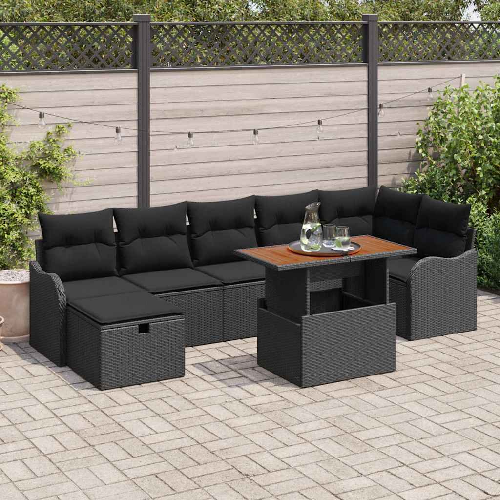 vidaXL Zestaw Sof na Ogród z poduszką 8 pcs Czarny polirattan