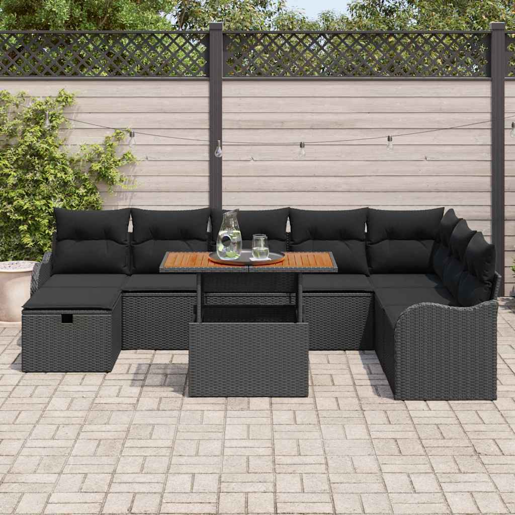 vidaXL Zestaw Sof na Ogród z poduszką 9 pcs Czarny polirattan