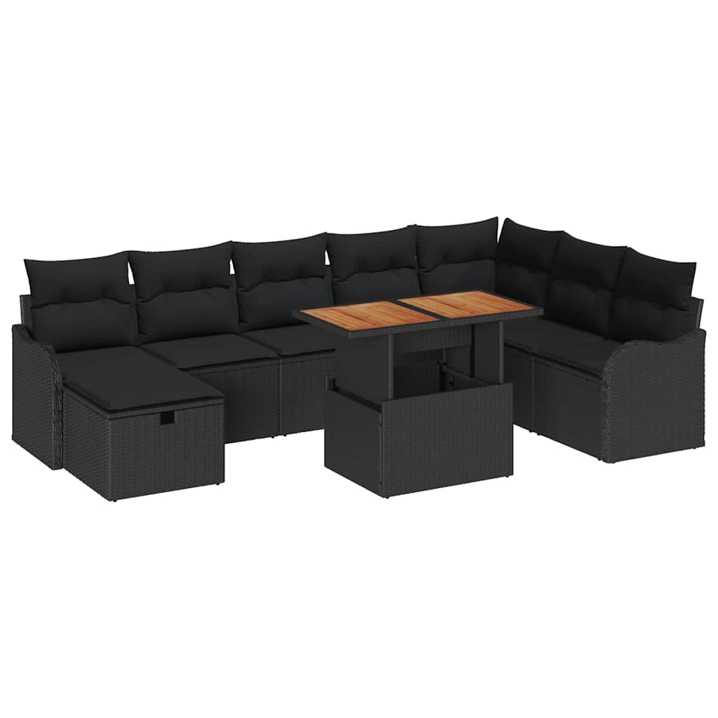 vidaXL Zestaw Sof na Ogród z poduszką 9 pcs Czarny polirattan