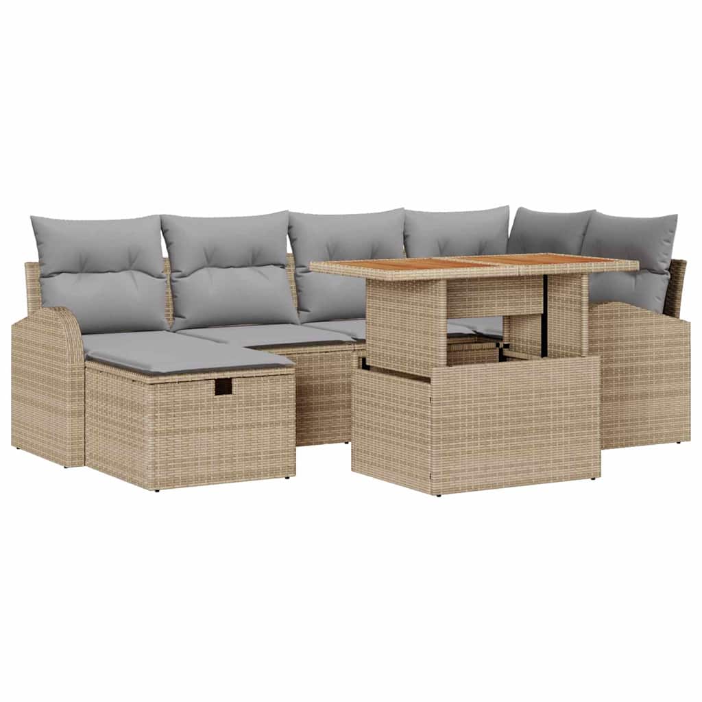 vidaXL Zestaw Sof na Ogród 7 szt. Beżowy polirattan