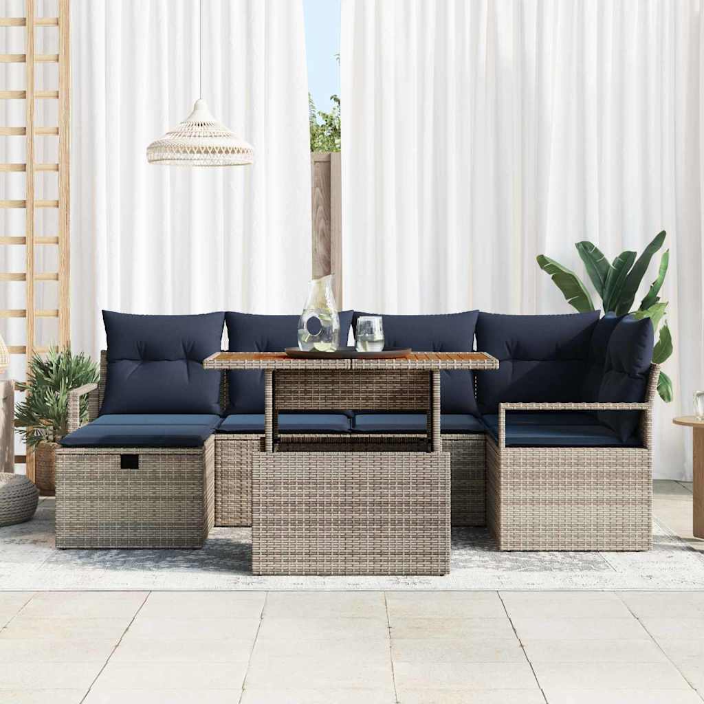 vidaXL Zestaw Sof na Ogród z poduszką 7 pcs Szary polirattan