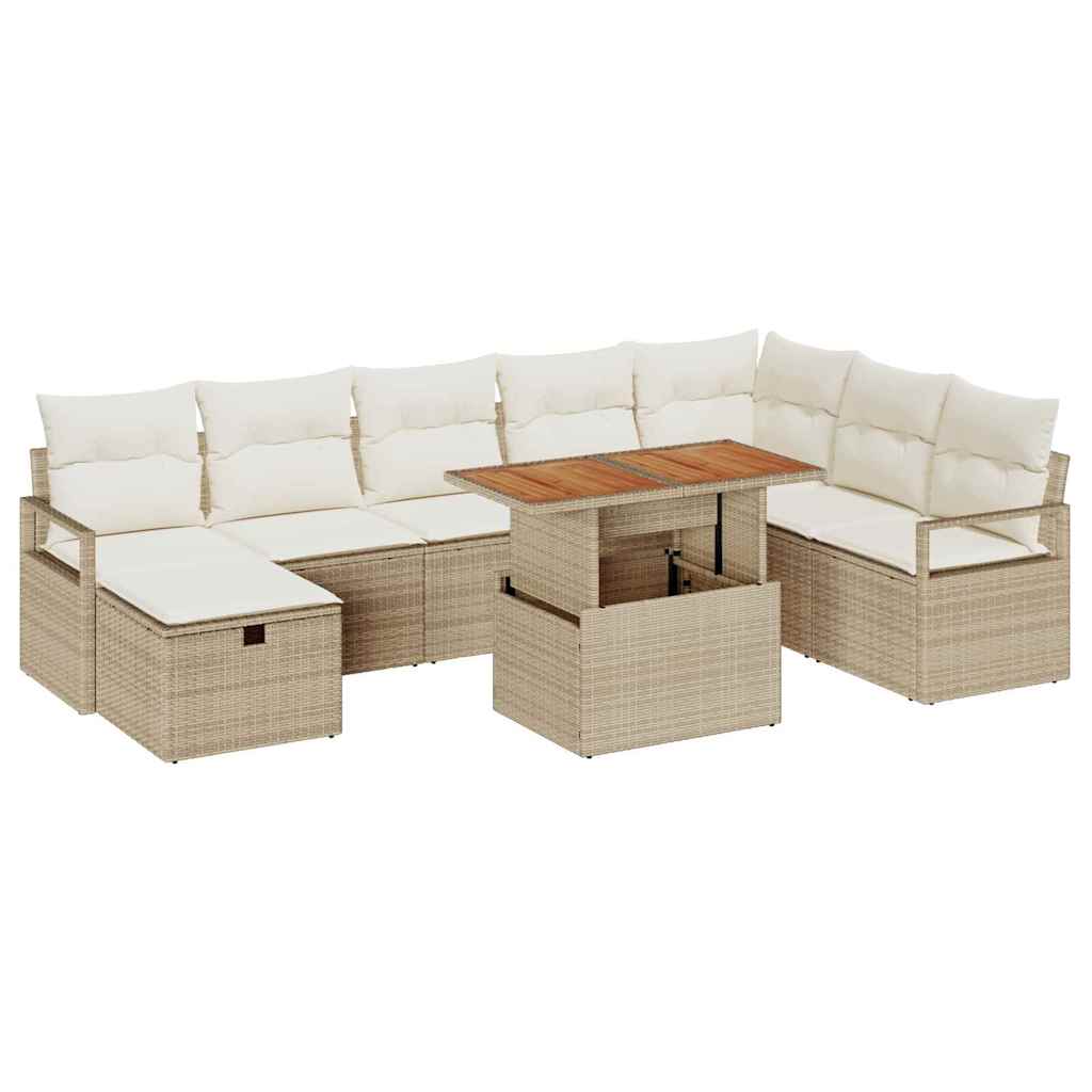 vidaXL Zestaw Sof na Ogród z poduszką 9 pcs Beżowy polirattan