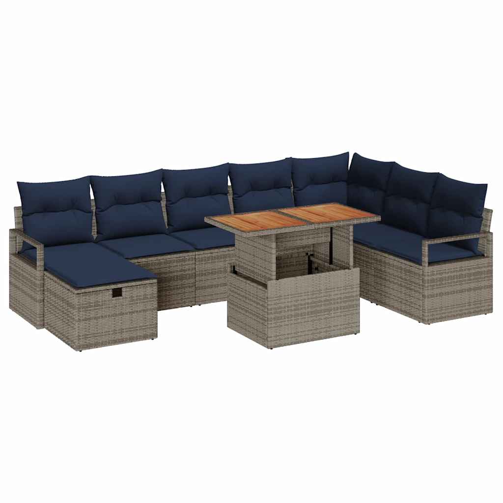 vidaXL Zestaw Sof na Ogród z poduszką 9 pcs Szary polirattan