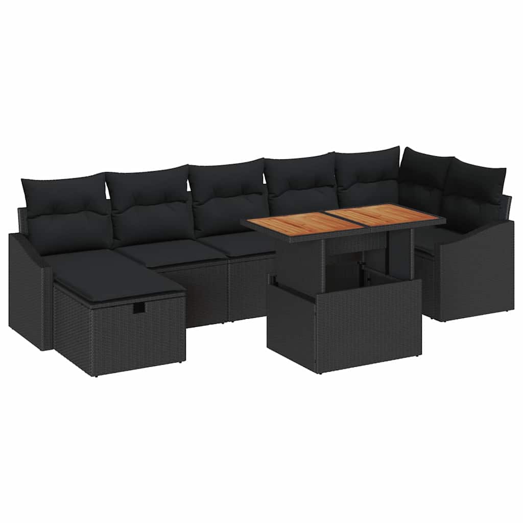 vidaXL Zestaw Sof na Ogród z poduszką 8 pcs Czarny polirattan