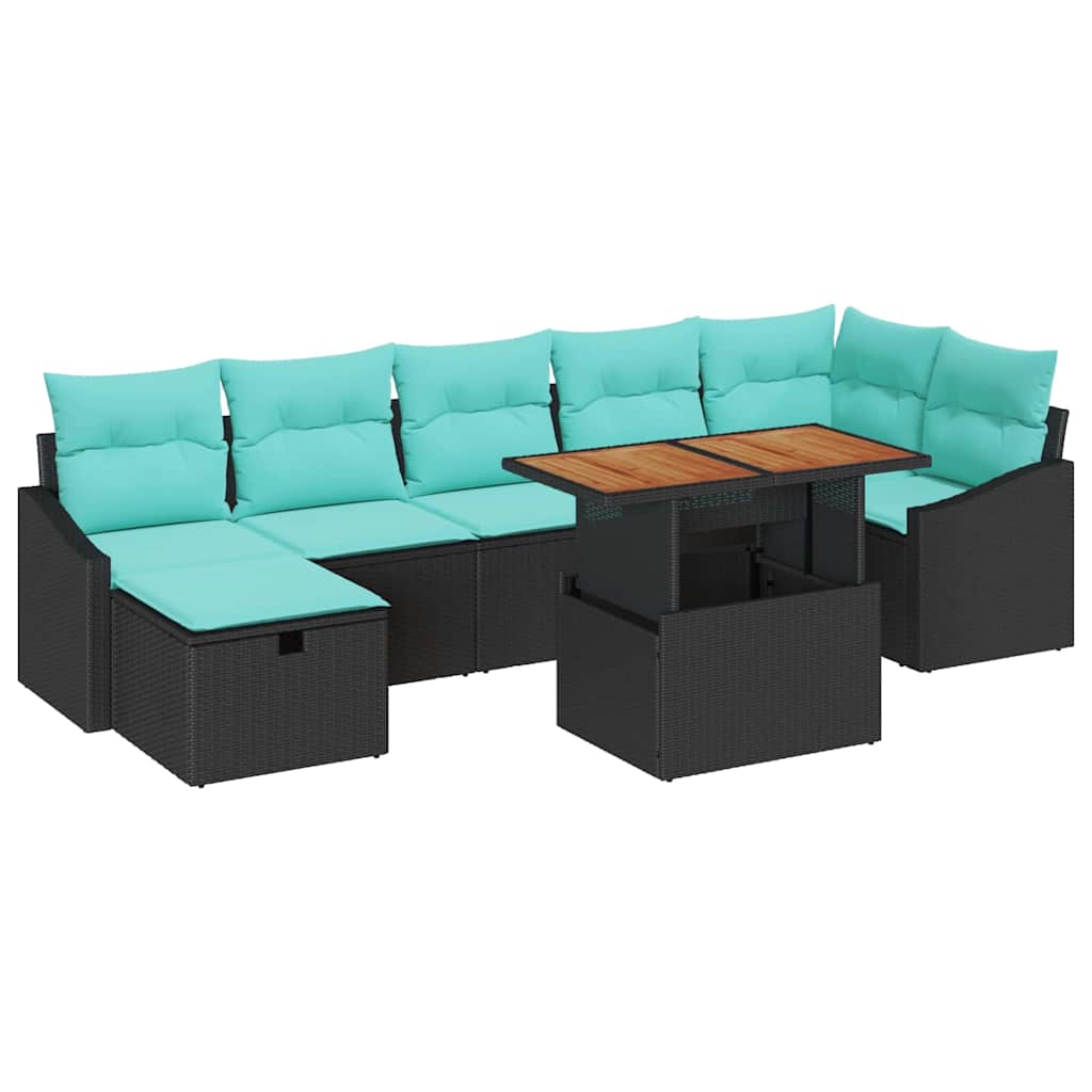 vidaXL Zestaw Sof na Ogród z poduszką 8 pcs Czarny polirattan