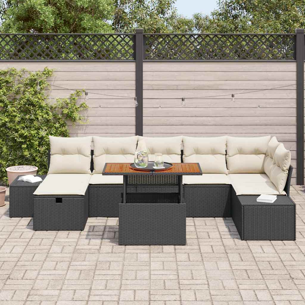 vidaXL Zestaw Sof na Ogród z poduszką 8 pcs Czarny polirattan