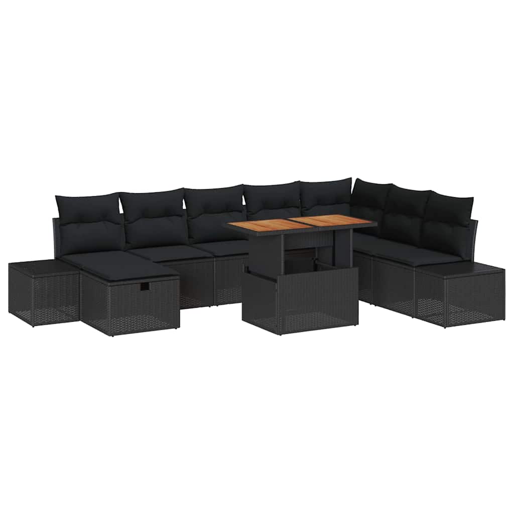 vidaXL Zestaw Sof na Ogród z poduszką 9 pcs Czarny polirattan