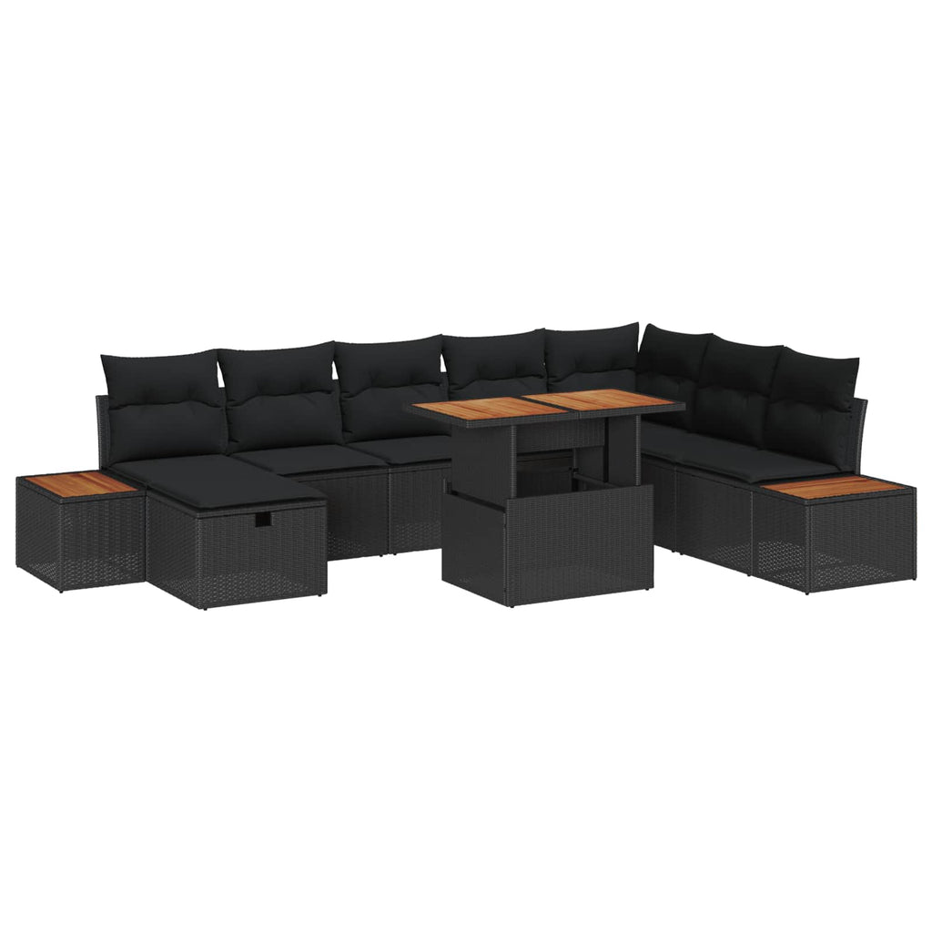 vidaXL Zestaw Sof na Ogród z poduszką 9 pcs Czarny polirattan