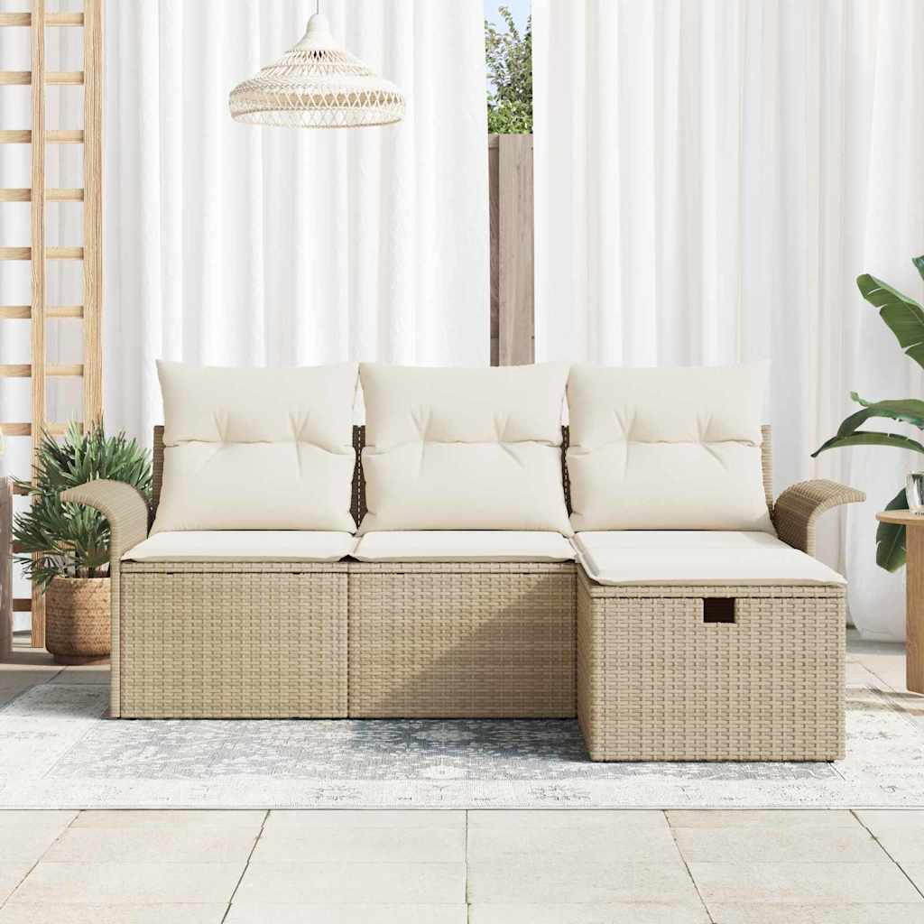 vidaXL Zestaw Sof na Ogród z poduszką 4 pcs Beżowy Polirattan