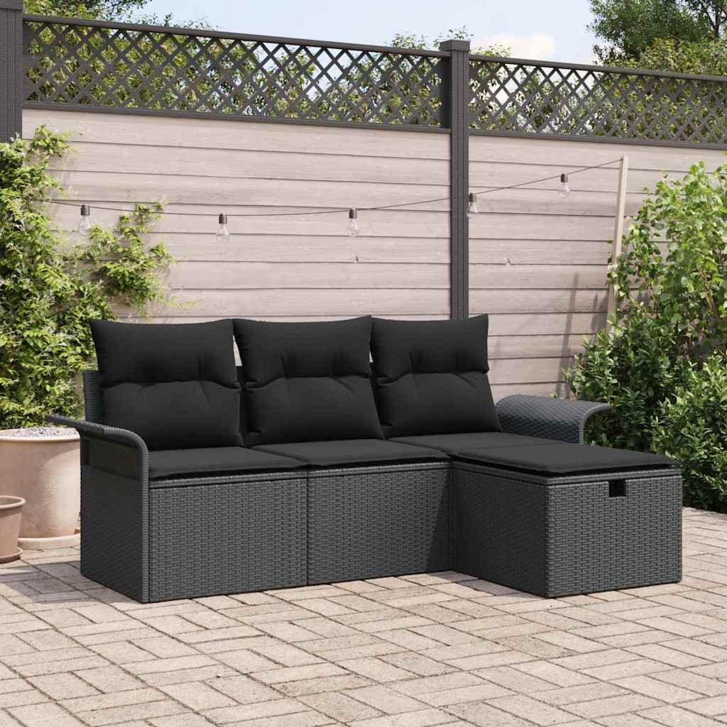vidaXL Zestaw Sof na Ogród z poduszką 4 pcs Czarny Polirattan