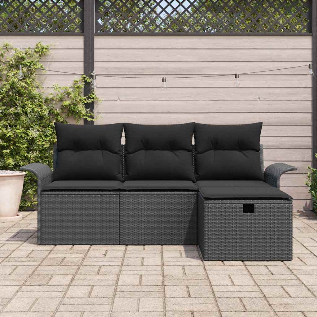 vidaXL Zestaw Sof na Ogród z poduszką 4 pcs Czarny Polirattan