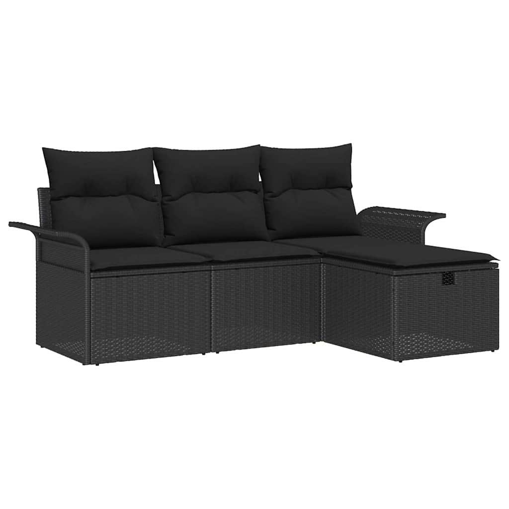 vidaXL Zestaw Sof na Ogród z poduszką 4 pcs Czarny Polirattan