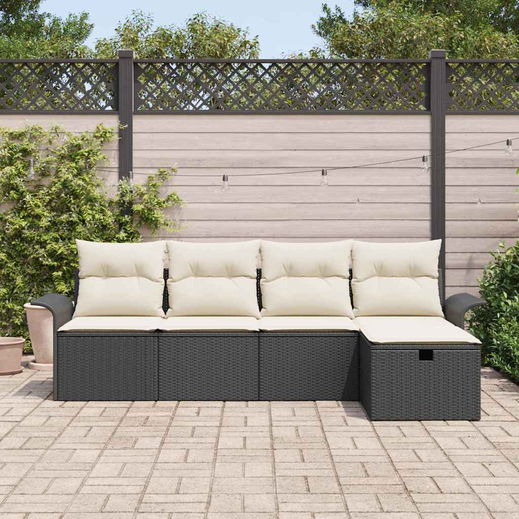 vidaXL Zestaw Sof na Ogród z poduszką 5 pcs Czarny Polirattan