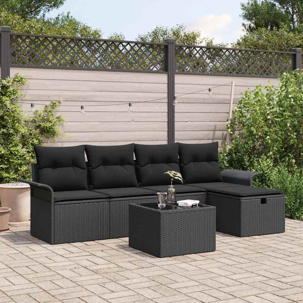 vidaXL Zestaw Sof na Ogród z poduszką 6 pcs Czarny Polirattan