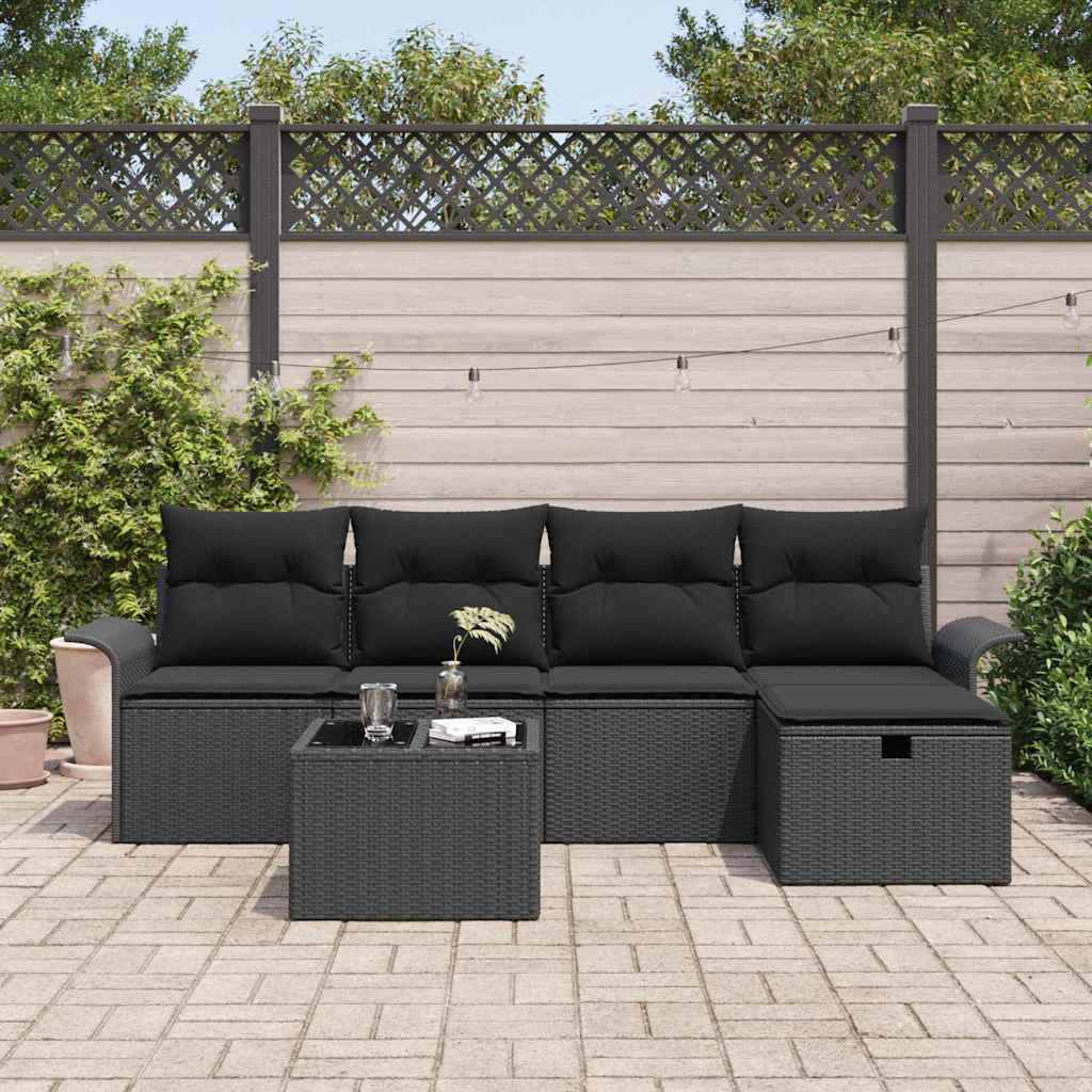 vidaXL Zestaw Sof na Ogród z poduszką 6 pcs Czarny Polirattan