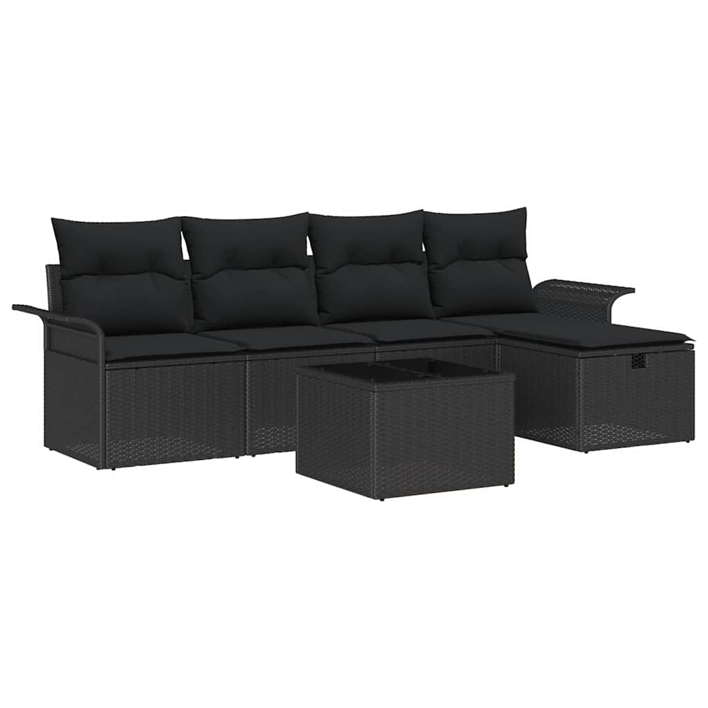 vidaXL Zestaw Sof na Ogród z poduszką 6 pcs Czarny Polirattan