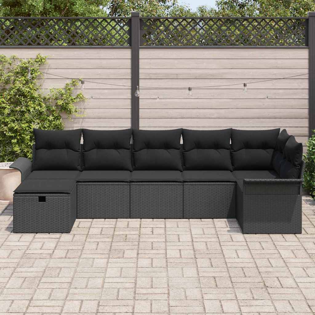 vidaXL Zestaw Sof na Ogród z poduszką 7 pcs Czarny Polirattan