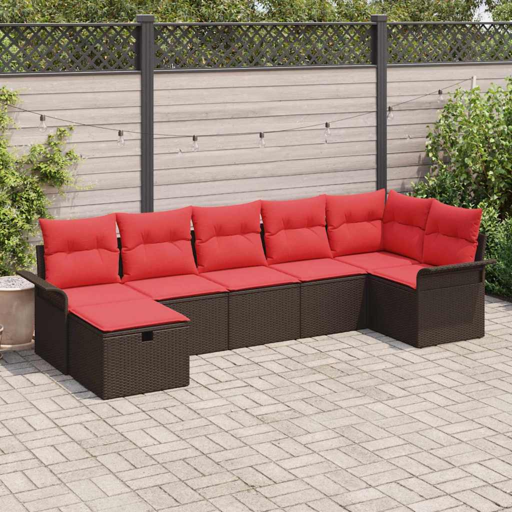 vidaXL Zestaw Sof na Ogród z poduszką 7 pcs Brązowy Polirattan