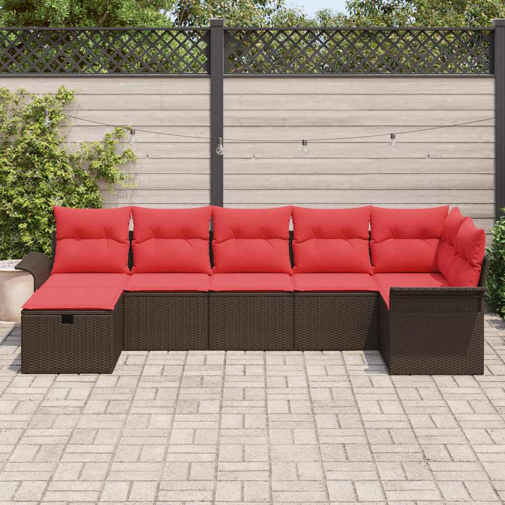 vidaXL Zestaw Sof na Ogród z poduszką 7 pcs Brązowy Polirattan