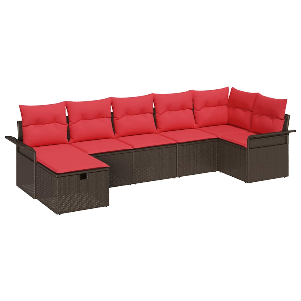 vidaXL Zestaw Sof na Ogród z poduszką 7 pcs Brązowy Polirattan