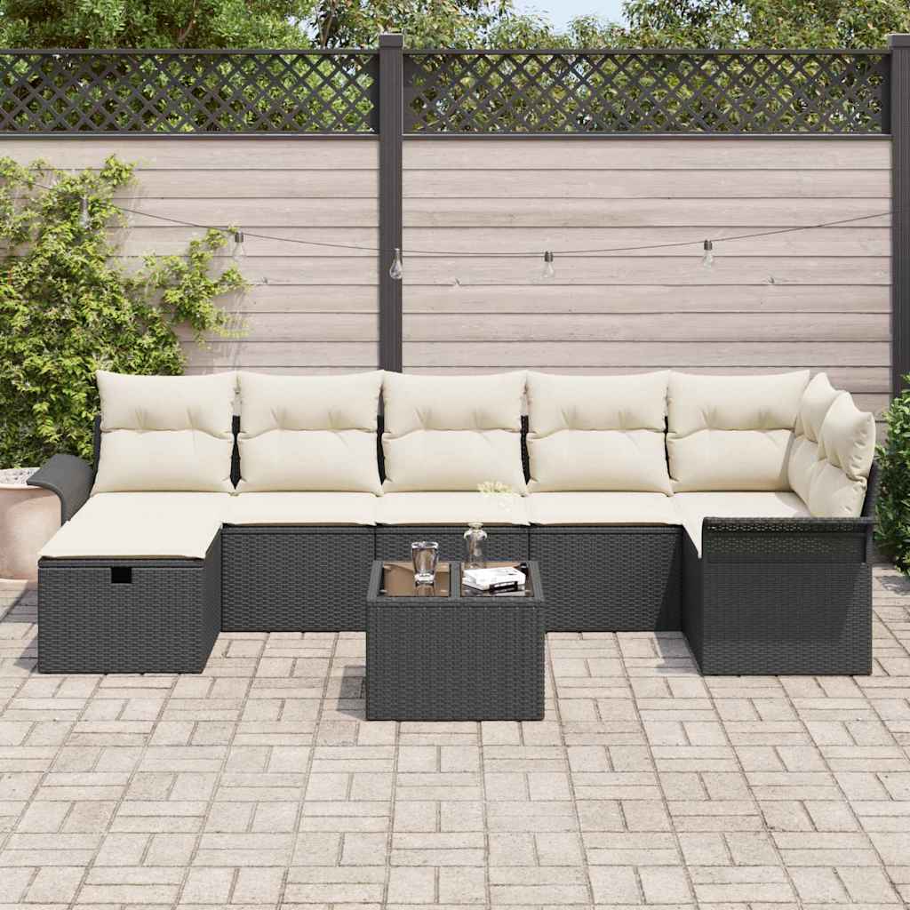 vidaXL Zestaw Sof na Ogród z poduszką 8 pcs Czarny Polirattan