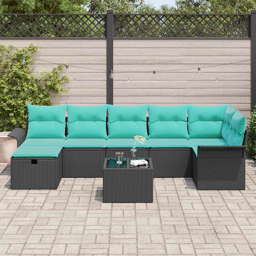 vidaXL Zestaw Sof na Ogród z poduszką 8 pcs Czarny Polirattan
