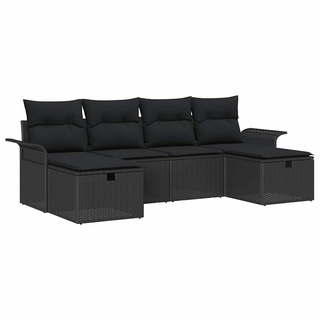 vidaXL Zestaw Sof na Ogród z poduszką 6 pcs Czarny Polirattan