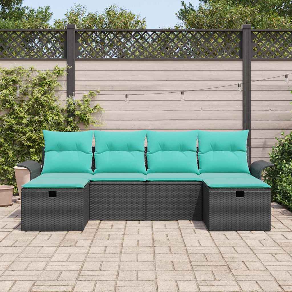 vidaXL Zestaw Sof na Ogród z poduszką 6 pcs Czarny Polirattan