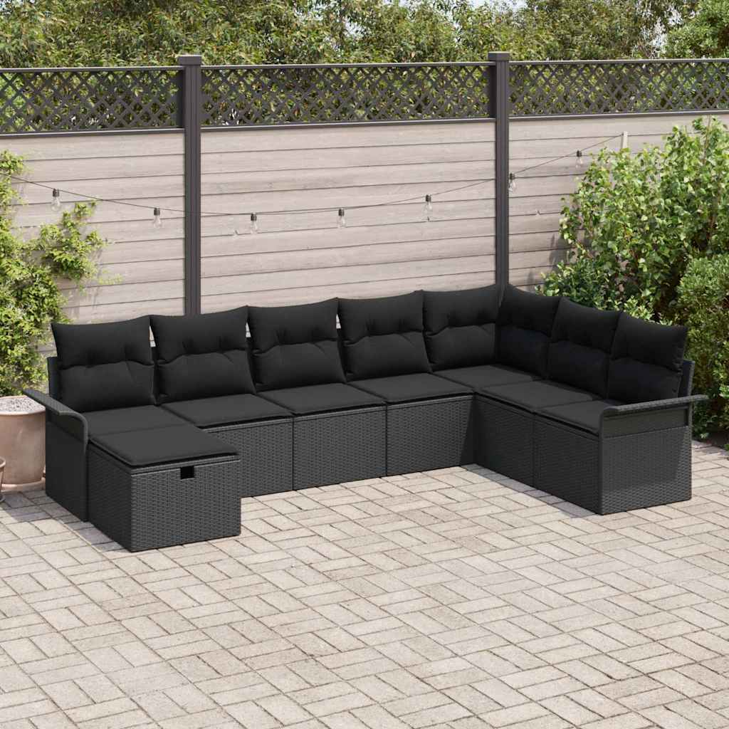 vidaXL Zestaw Sof na Ogród z poduszką 8 pcs Czarny Polirattan