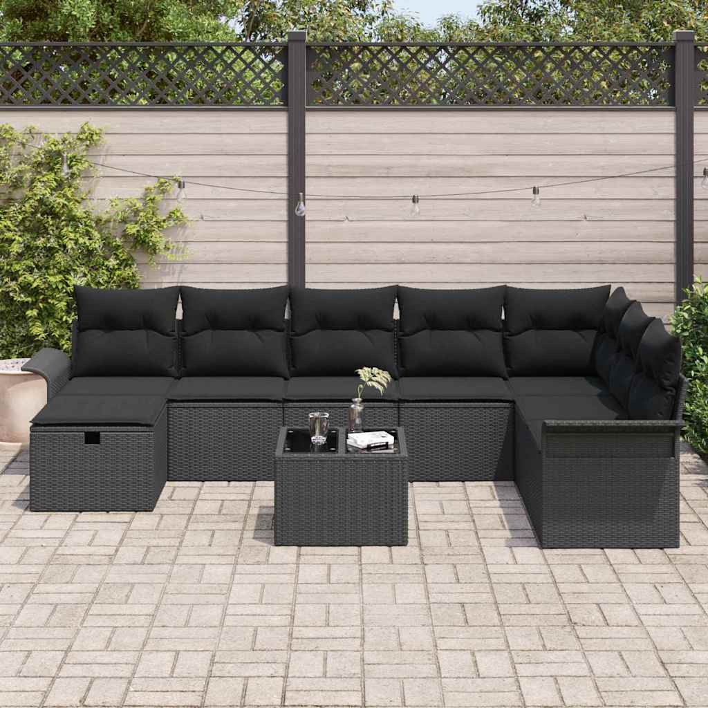 vidaXL Zestaw Sof na Ogród z poduszką 9 pcs Czarny Polirattan