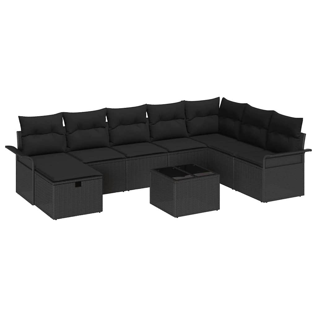 vidaXL Zestaw Sof na Ogród z poduszką 9 pcs Czarny Polirattan