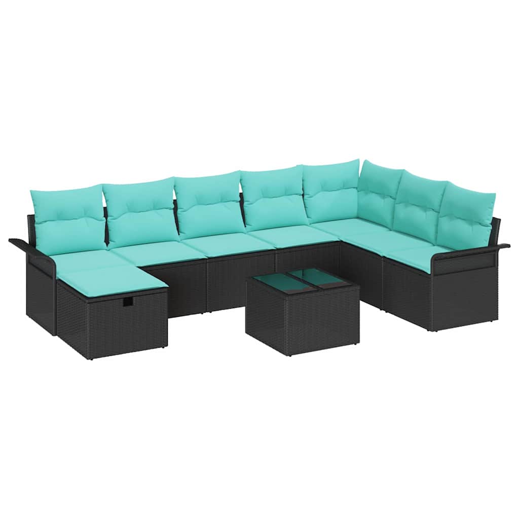 vidaXL Zestaw Sof na Ogród z poduszką 9 pcs Czarny Polirattan