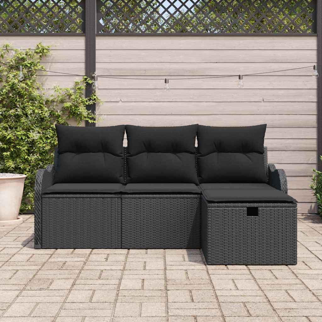 vidaXL Zestaw Sof na Ogród z poduszką 4 pcs Czarny Polirattan