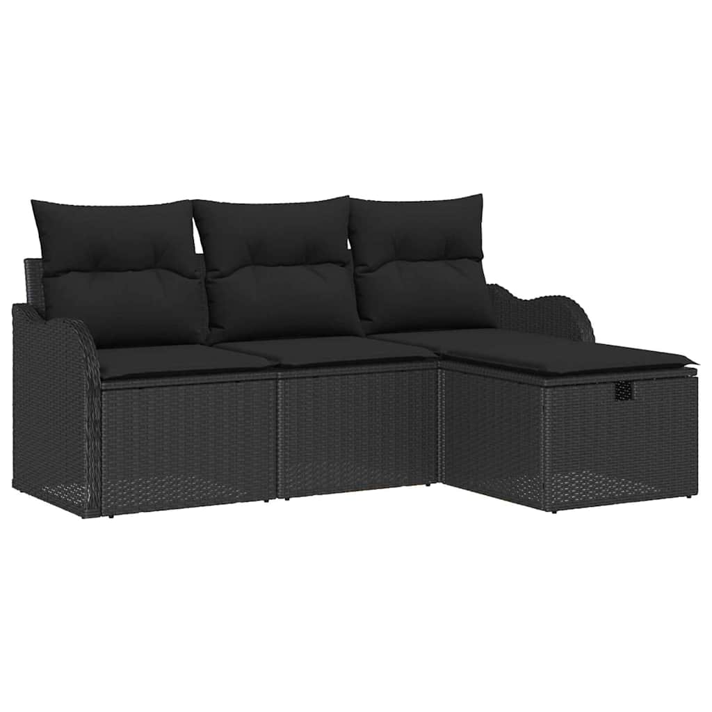 vidaXL Zestaw Sof na Ogród z poduszką 4 pcs Czarny Polirattan