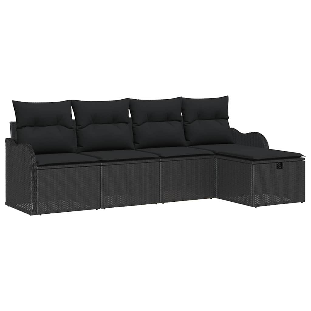 vidaXL Zestaw Sof na Ogród z poduszką 5 pcs Czarny Polirattan