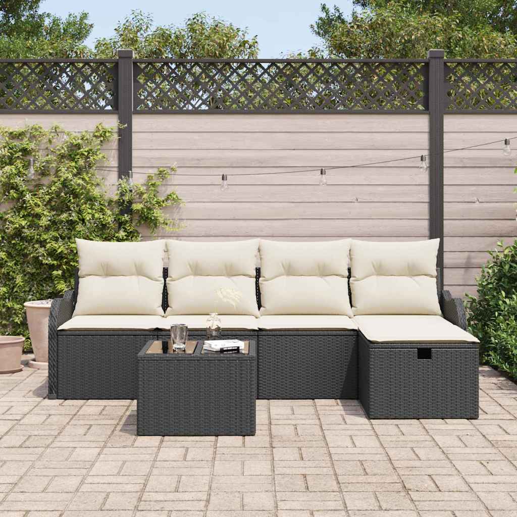 vidaXL Zestaw Sof na Ogród z poduszką 6 pcs Czarny Polirattan