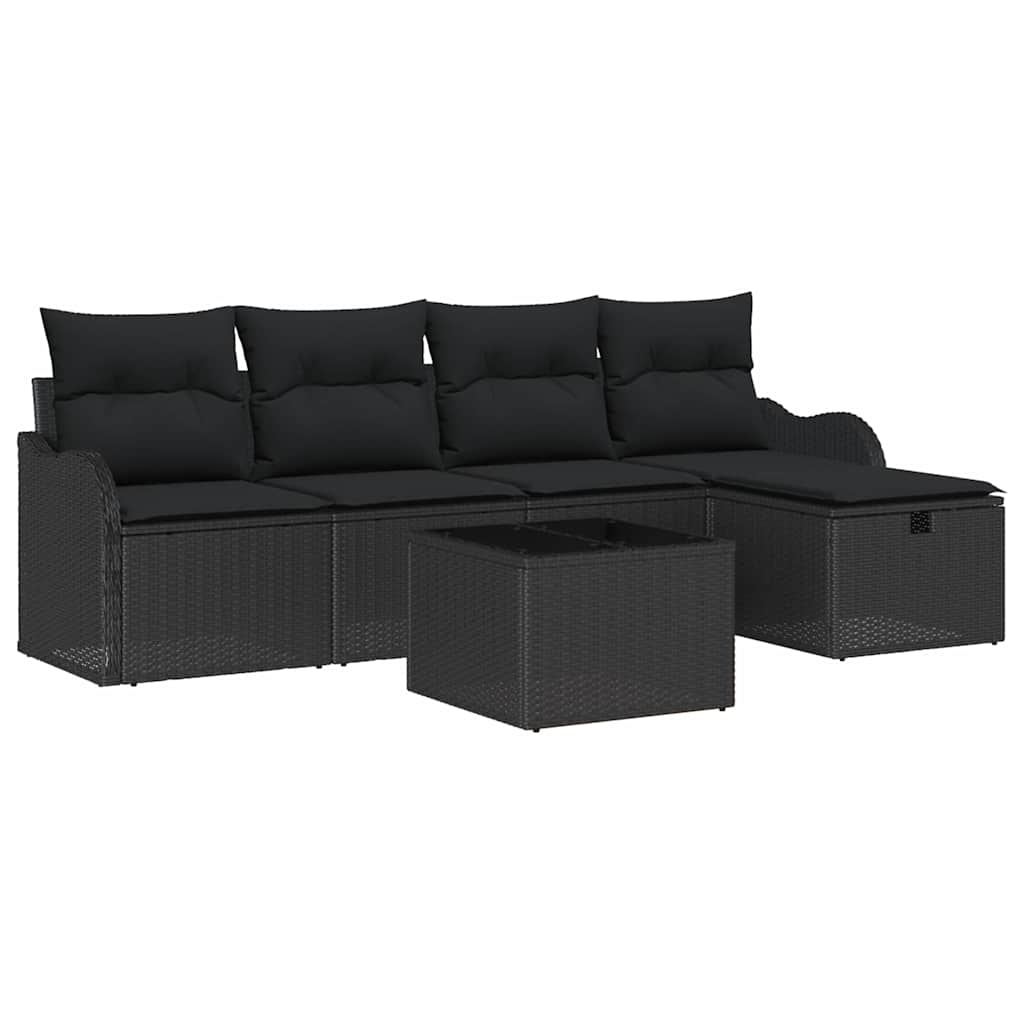 vidaXL Zestaw Sof na Ogród z poduszką 6 pcs Czarny Polirattan