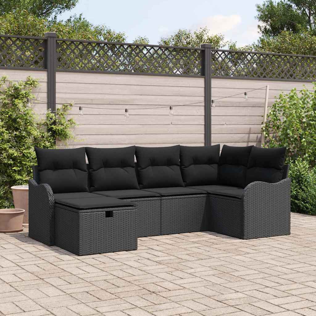 vidaXL Zestaw Sof na Ogród z poduszką 6 pcs Czarny Polirattan