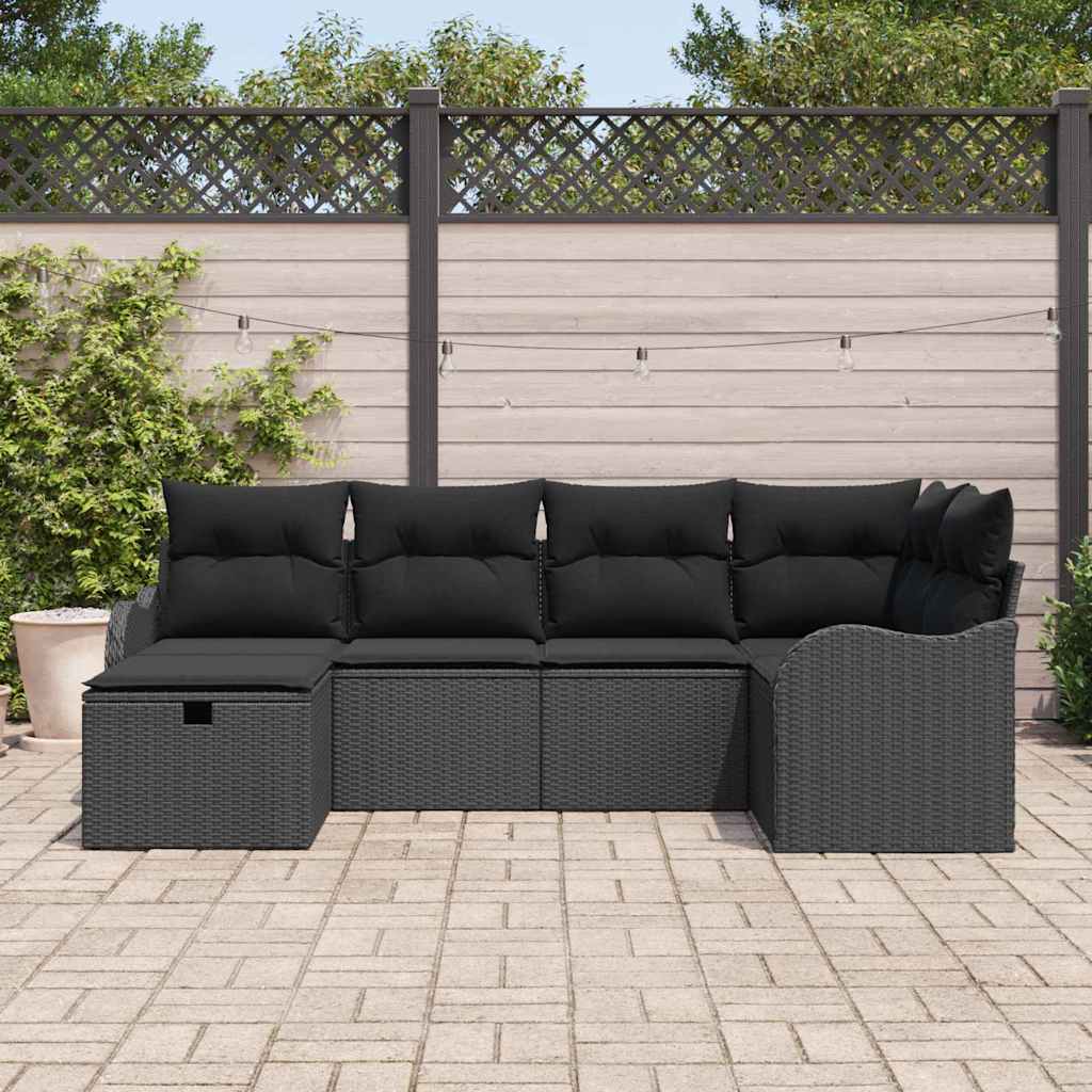 vidaXL Zestaw Sof na Ogród z poduszką 6 pcs Czarny Polirattan