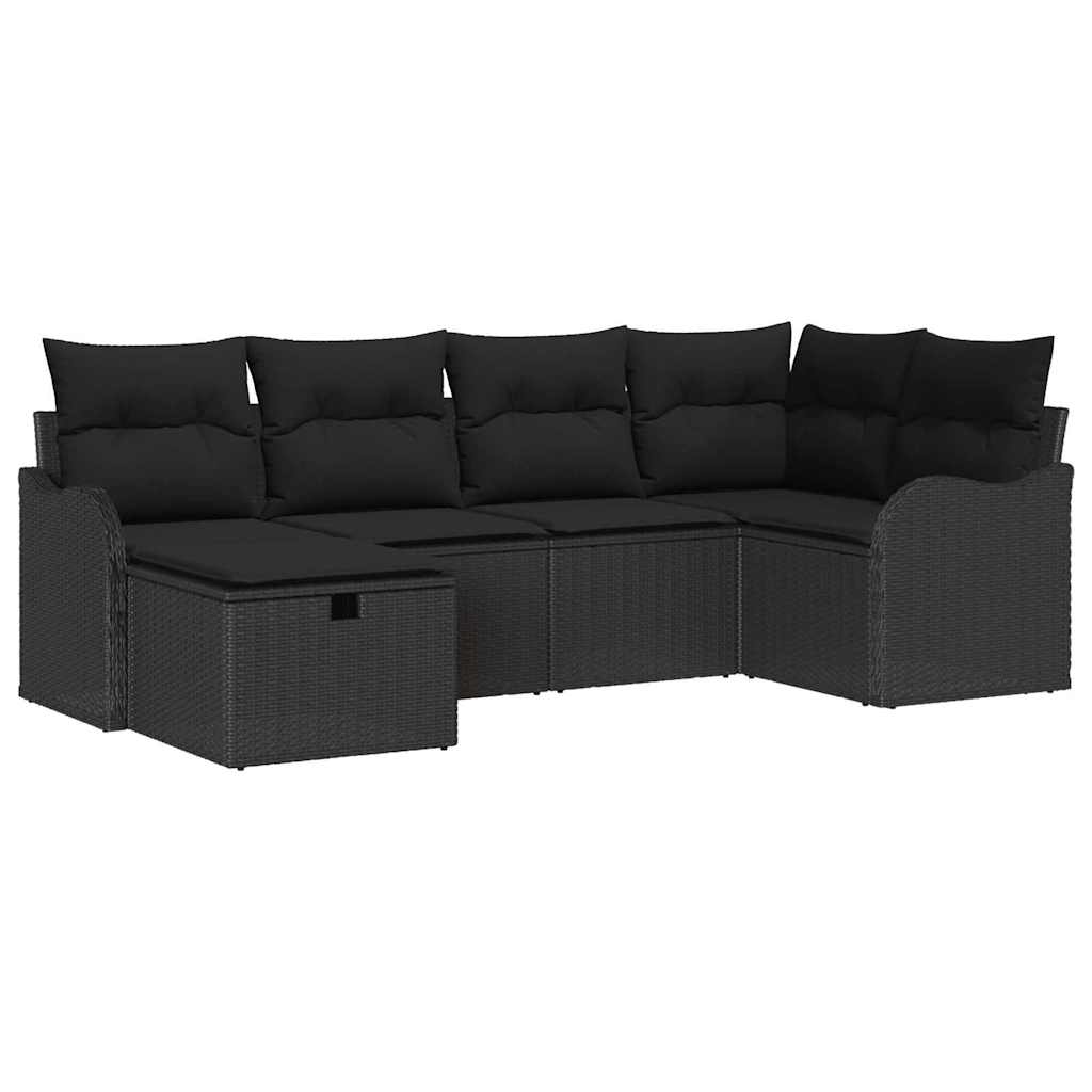 vidaXL Zestaw Sof na Ogród z poduszką 6 pcs Czarny Polirattan