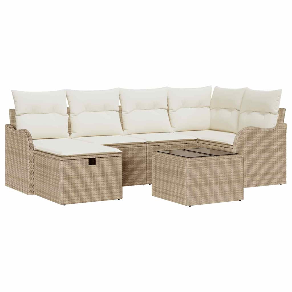 vidaXL Zestaw Sof na Ogród z poduszką 7 pcs Beżowy Polirattan