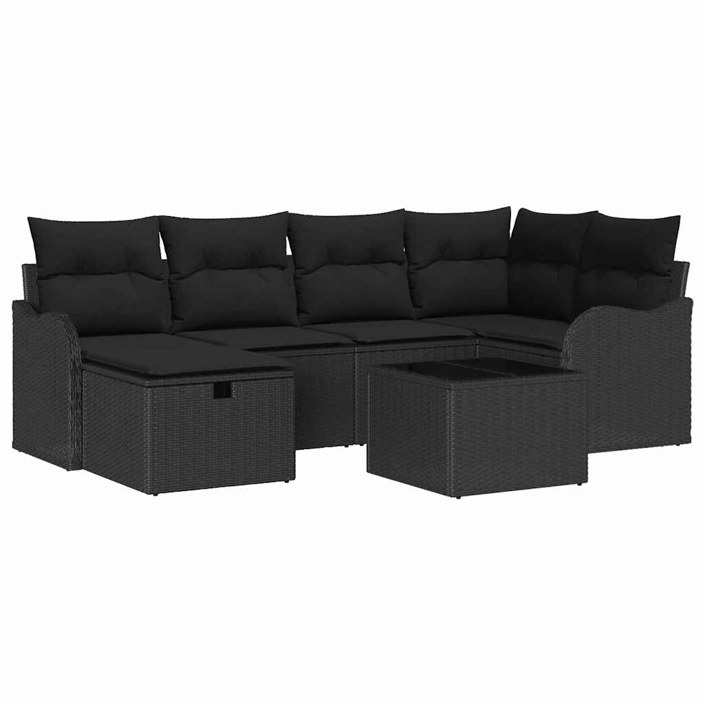 vidaXL Zestaw Sof na Ogród z poduszką 7 pcs Czarny Polirattan