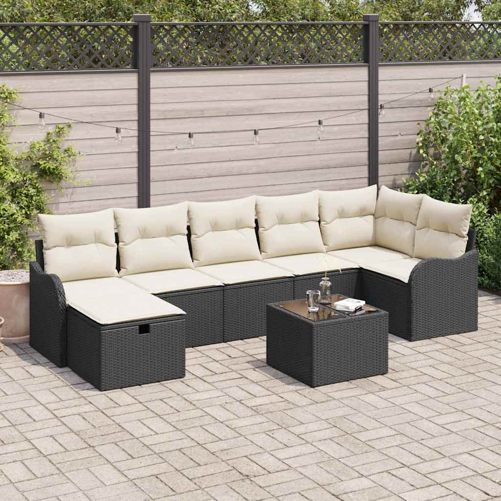 vidaXL Zestaw Sof na Ogród z poduszką 8 pcs Czarny Polirattan