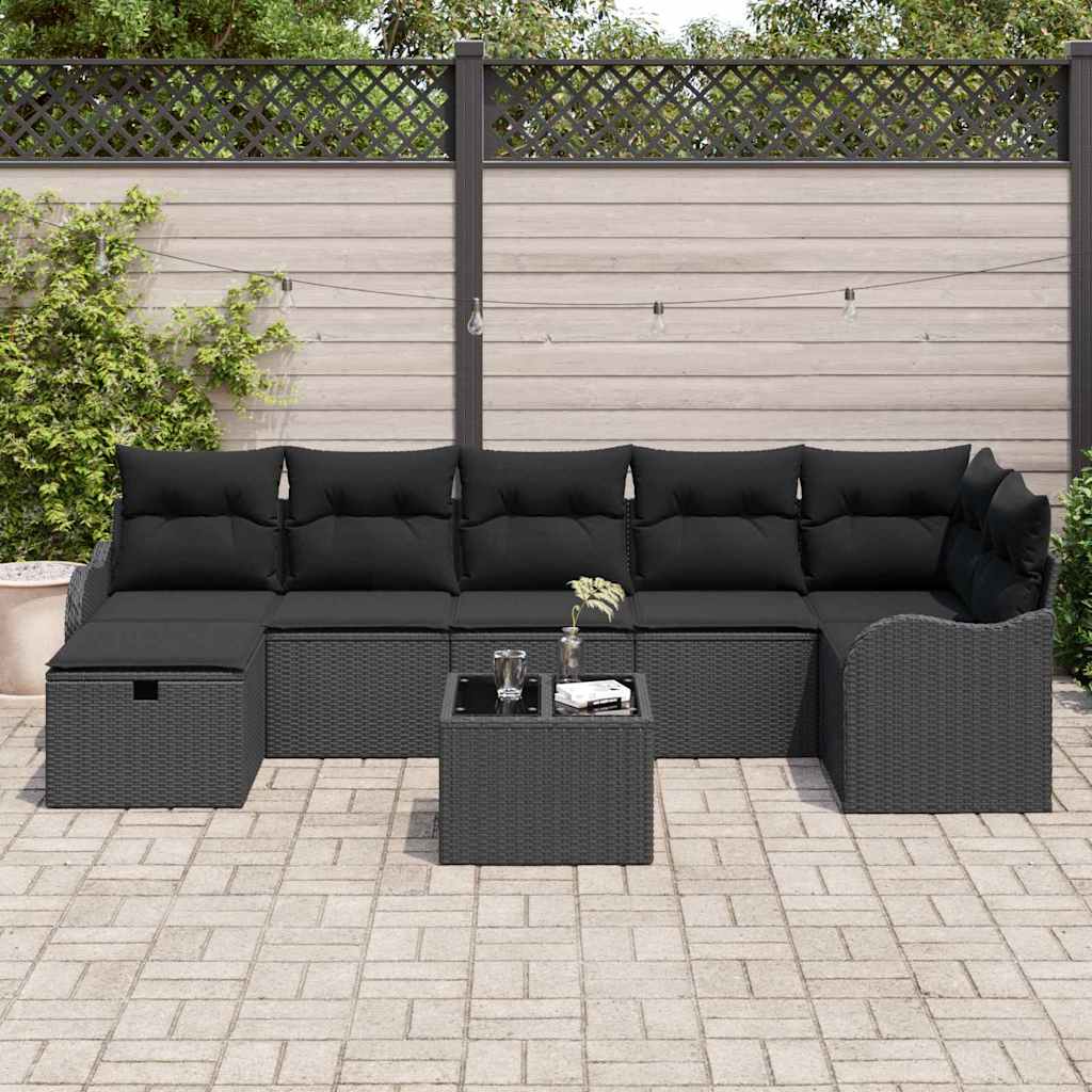 vidaXL Zestaw Sof na Ogród z poduszką 8 pcs Czarny Polirattan