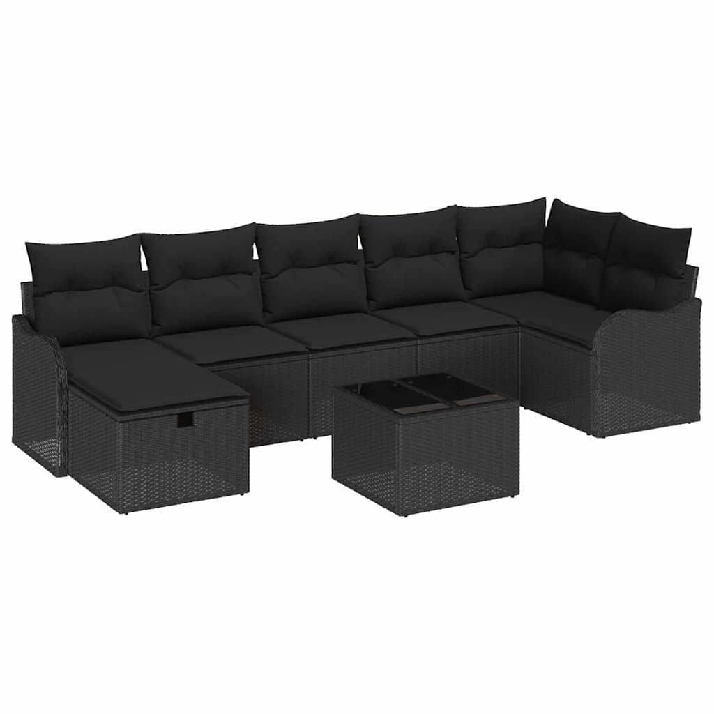 vidaXL Zestaw Sof na Ogród z poduszką 8 pcs Czarny Polirattan