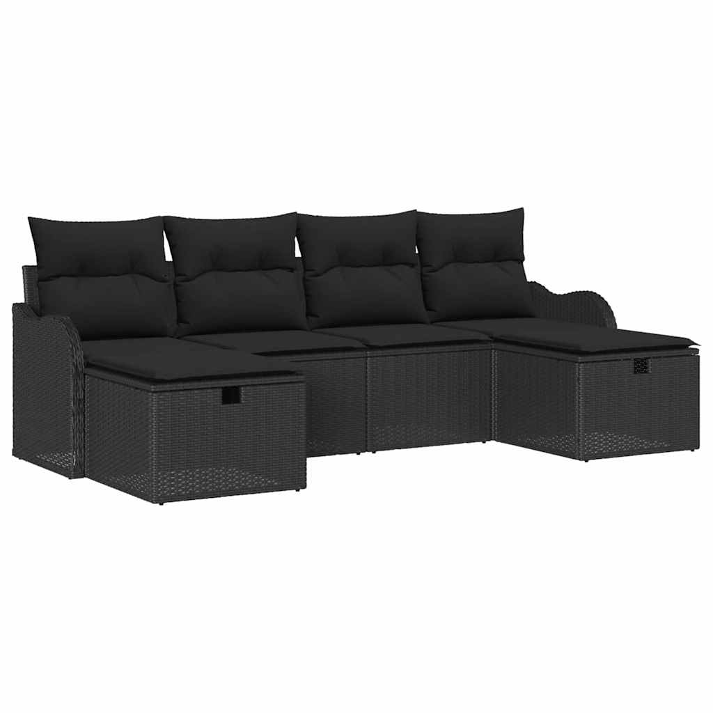 vidaXL Zestaw Sof na Ogród z poduszką 6 pcs Czarny Polirattan