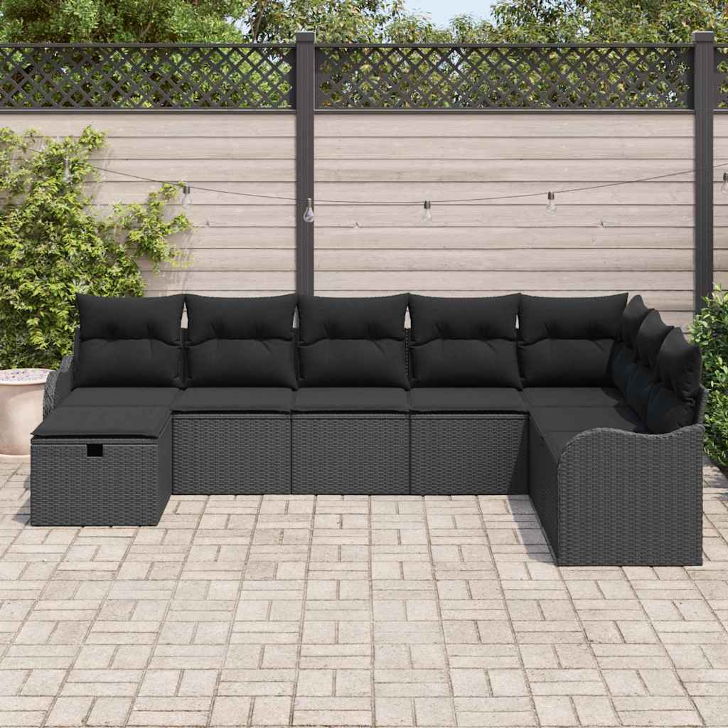 vidaXL Zestaw Sof na Ogród z poduszką 8 pcs Czarny Polirattan