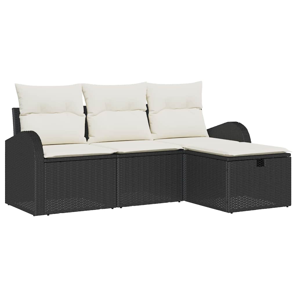 vidaXL Zestaw Sof na Ogród z poduszką 4 pcs Czarny Polirattan
